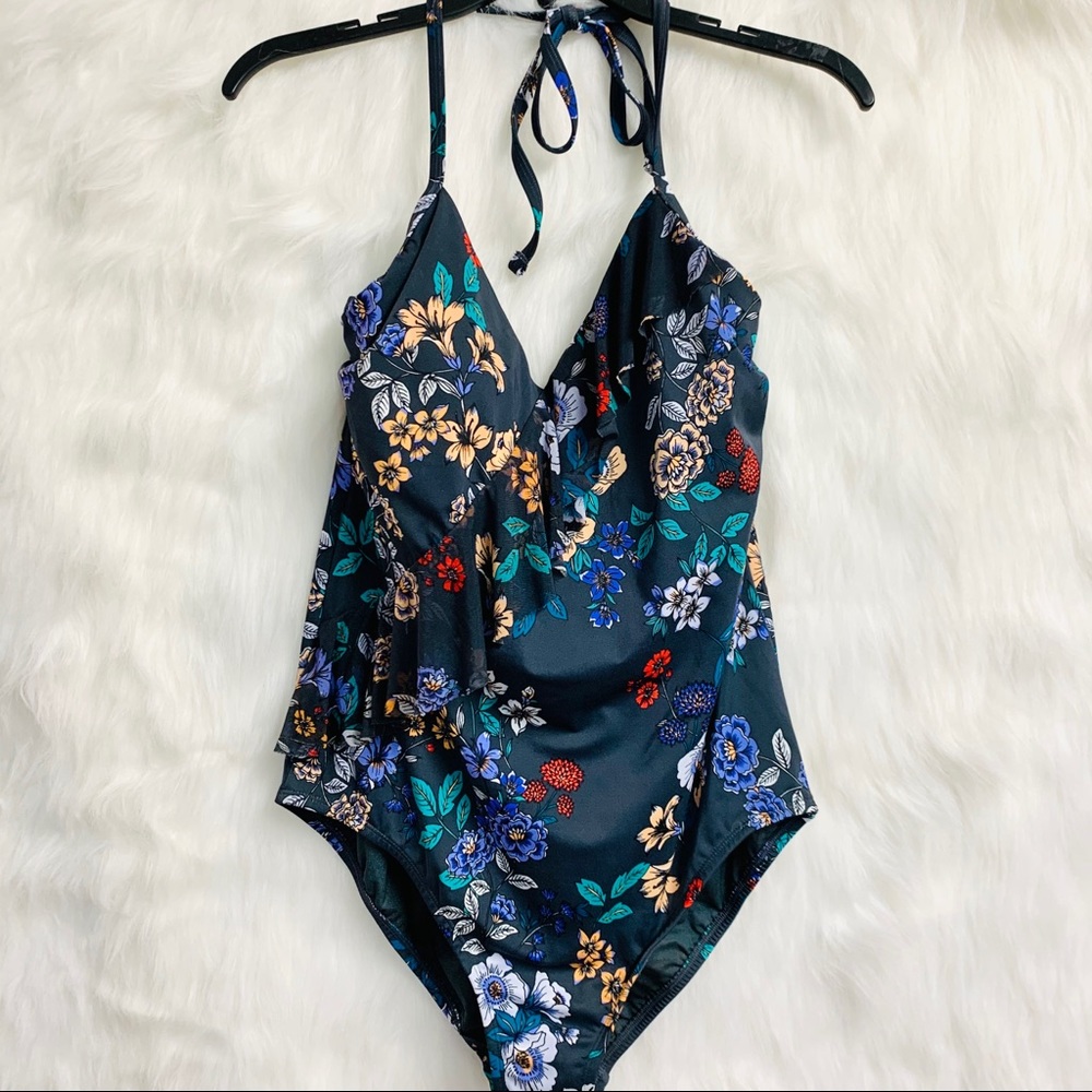 Time and Tru One Piece Floral Ruffle Bathing Suit